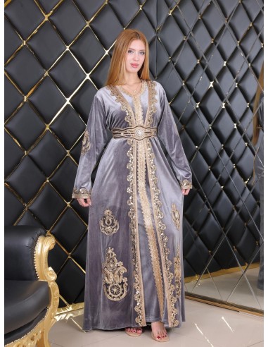 Takchita velours caftan Lille Gris Robe oriental  - 7