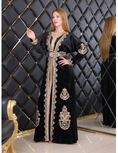 Takchita velours caftan Lille Noir Robe oriental - 1 2