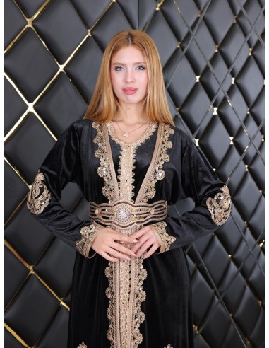 Takchita velours caftan Lille Noir Robe oriental  - 8