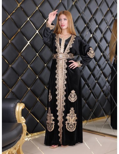 Takchita velours caftan Lille Noir Robe oriental  - 3