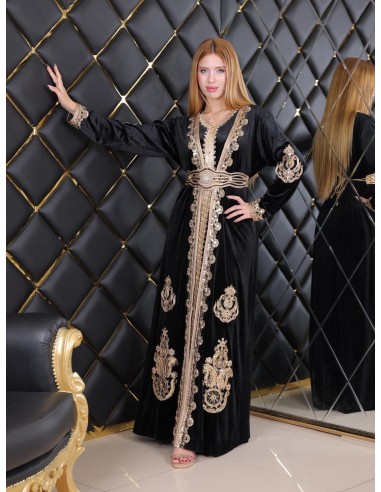 Takchita velours caftan Lille Noir Robe oriental  - 5