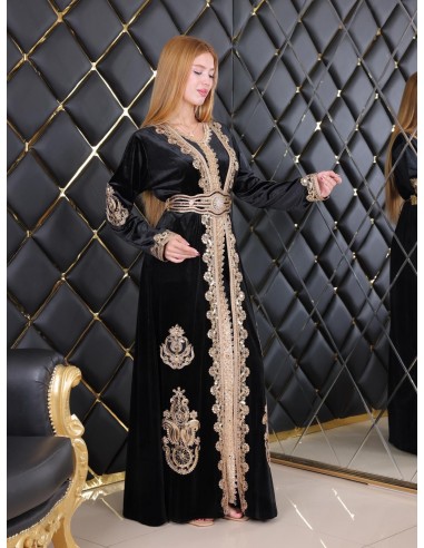 Takchita velours caftan Lille Noir Robe oriental  - 6