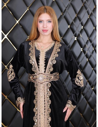 Takchita velours caftan Lille Noir Robe oriental  - 9