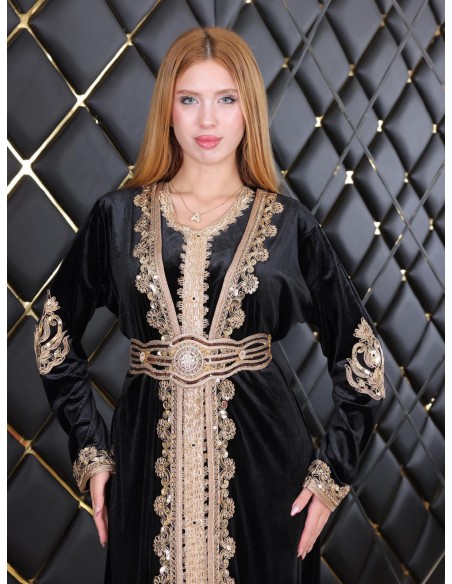 Takchita velours caftan Lille Noir Robe oriental  - 9