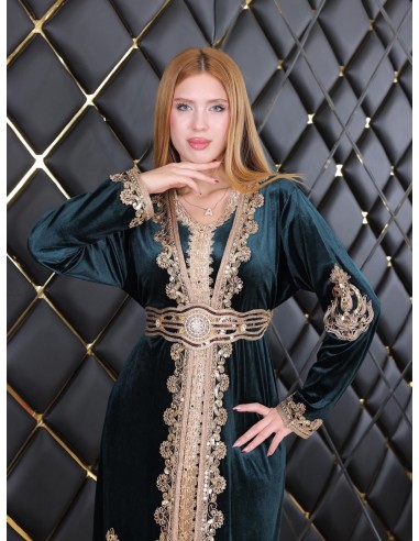 Takchita velours caftan Lille Vert Robe oriental  - 5