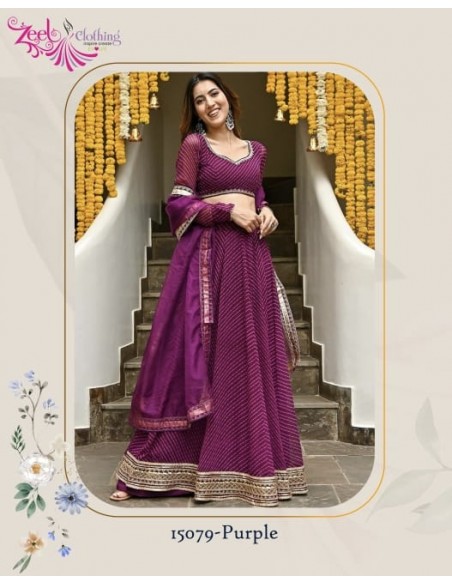 Lehenga choli ZEEL sari jupe evase prune  - 1