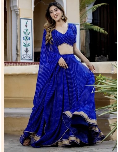 Lehenga choli ZEEL sari jupe evase Bleu  - 1