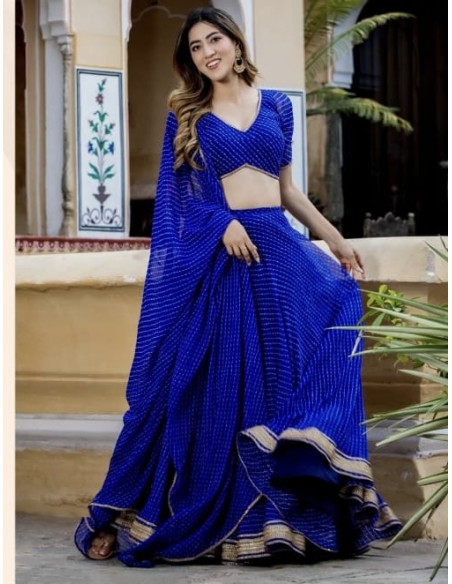 Lehenga choli ZEEL sari jupe evase Bleu  - 1