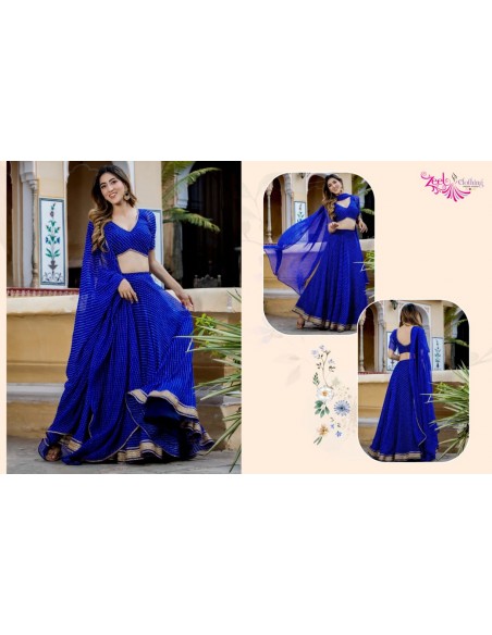 Lehenga choli ZEEL sari jupe evase Bleu  - 3