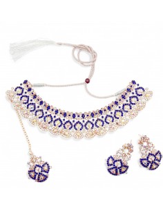 Parure Bijoux indiens Reshma bleu et doré  - 1