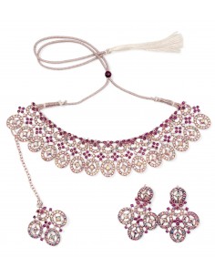 Parure Bijoux indiens Reshma Rose et doré  - 1