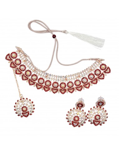 Parure Bijoux indiens Reshma Rouge et doré  - 1