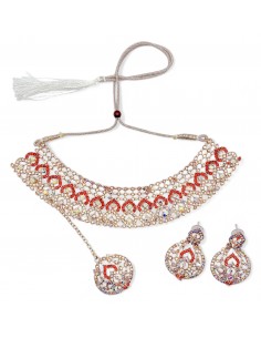 Parure Bijoux indiens Reshma Rouge et doré  - 1