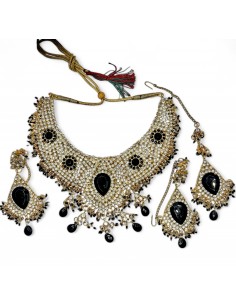 Parure Bijoux indiens Farja noir et doré  - 1