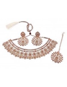 Parure de Bijoux Cuivrée et Cristaux – Collier, Boucles d'Oreilles et Bracelet  - 1