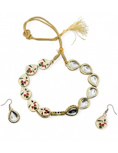 Parure de Bijoux Traditionnelle en Émail et Pierre Miroir – Collier et Boucles d'Oreilles  - 1