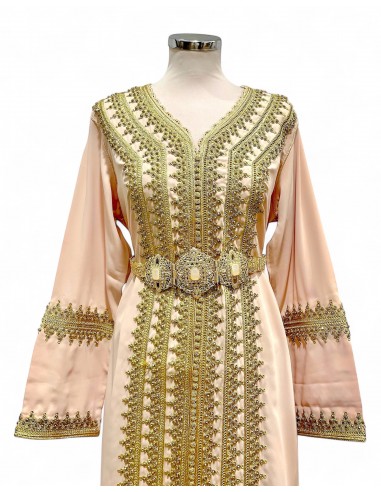 Caftan beige doré brodé – Robe traditionnelle de cérémonie  - 2