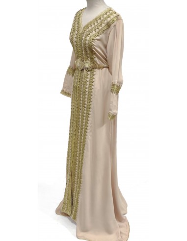 Caftan beige doré brodé – Robe traditionnelle de cérémonie  - 3