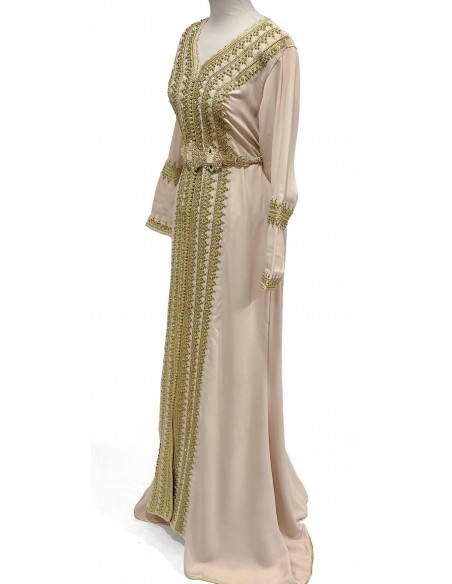 Caftan marocain Takchita Robe oriental beige rose Kaftan lille  - 3