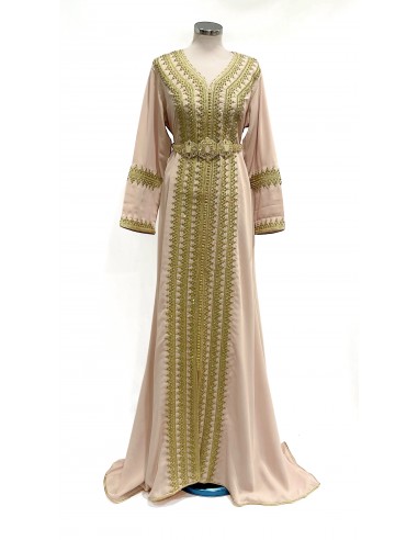 Caftan beige doré brodé – Robe traditionnelle de cérémonie  - 1