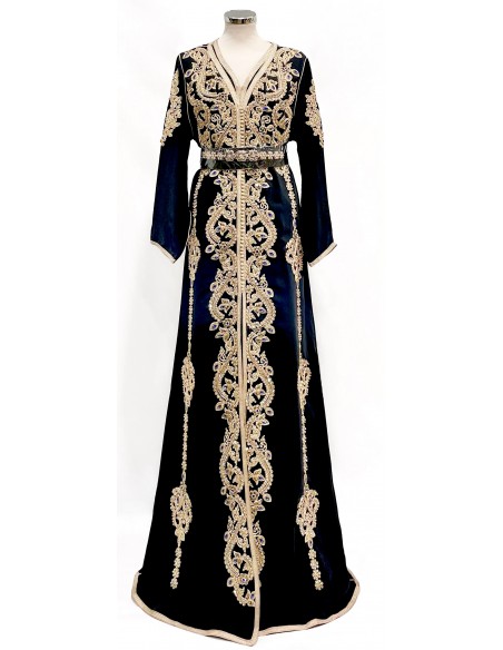 Takchita Robe oriental Noir et strass doré et bleu caftan lille  - 1