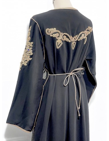 Caftan 2 pièces noir brodé doré et bleu – Robe de cérémonie orientale luxueuse  - 3