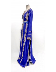 Caftan bleu royal brodé or – Robe traditionnelle orientale élégante - 2 2