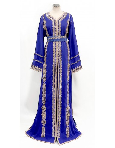 Takchita Robe oriental bleu royal et strass doré caftan lille  - 2