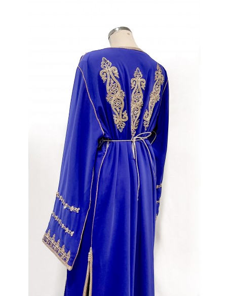 Caftan bleu royal brodé or – Robe traditionnelle orientale élégante  - 3