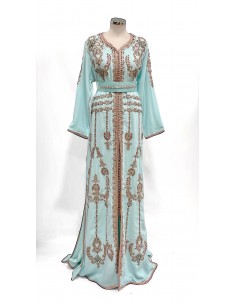 Takchita Robe oriental turquoise et strass doré caftan lille  - 1