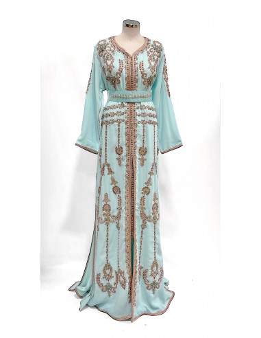 Takchita Robe oriental turquoise et strass doré caftan lille  - 1