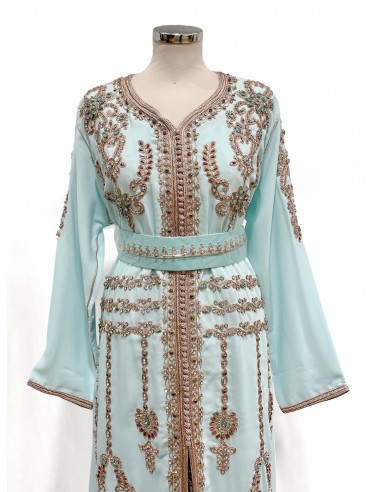 Takchita Robe oriental turquoise et strass doré caftan lille  - 2