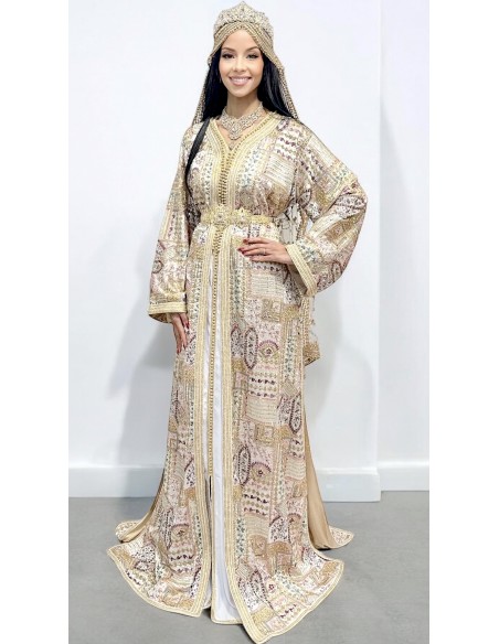 Caftan traditionnel doré avec motifs – Robe de cérémonie royale  - 1