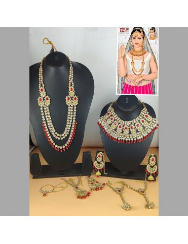 Parure de Mariée Indienne Dorée et Rouge – Collier, Boucles, Maang Tikka, Bracelets, Accessoires  - 1