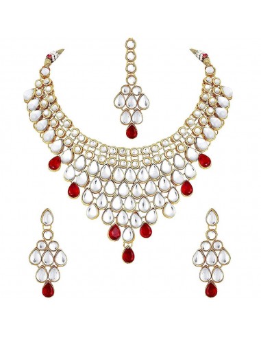 Parure Bijoux indiens ethnico cristal perle Rouge et doré  - 1