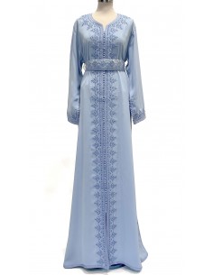 Caftan Bleu Ciel Élégance Subtile – Robe Orientale avec Broderies Délicates  - 1