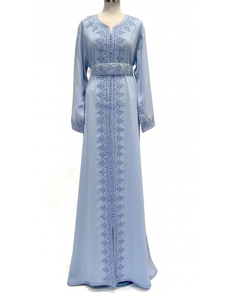 Caftan Bleu Ciel Élégance Subtile – Robe Orientale avec Broderies Délicates  - 1