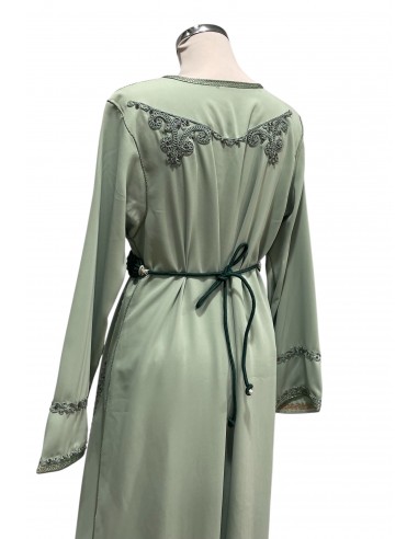 Caftan Vert Sauge – Raffinement et Broderies Délicates  - 3