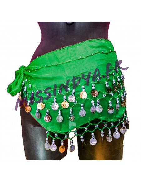 Ceinture de danse orientale belly dance vert doré  - 2