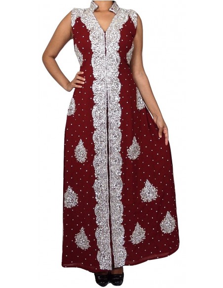 Robe indienne de soirée dhkamak cristal Argenté et rouge SEPT16  - 1