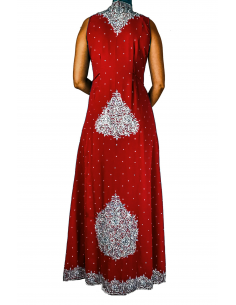 Robe indienne de soirée dhkamak cristal Argenté et rouge SEPT16  - 1 2
