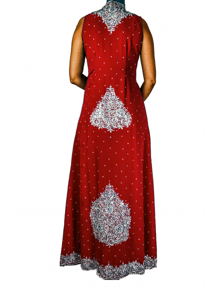 Robe indienne de soirée dhkamak cristal Argenté et rouge SEPT16  - 2