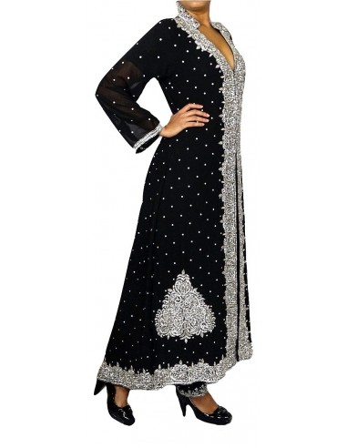 Robe indienne de soirée Noir et argente  - 2