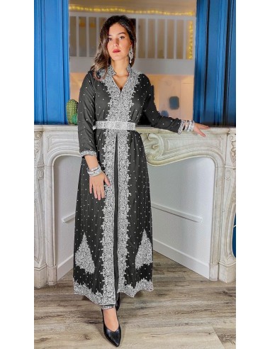 Robe indienne de soirée Noir et argente  - 1