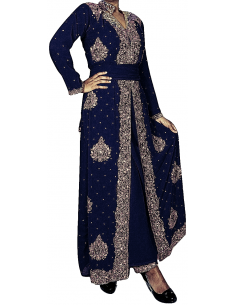 Robe indienne de Soirée dhamak Bleu marine et doré AV21  - 1