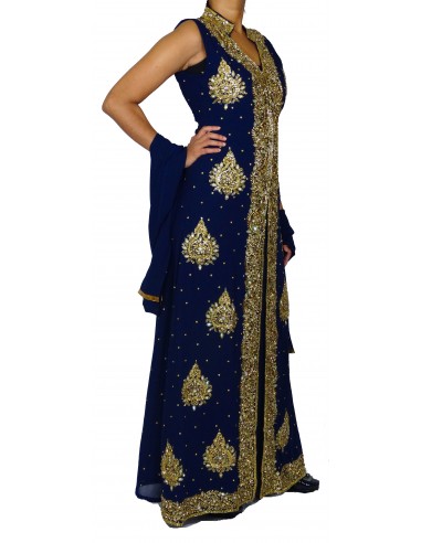 Robe indienne de Soirée dhamak Bleu marine et doré AV21  - 4