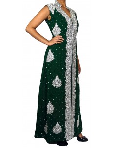 Robe indienne de soirée dhkamak cristal Argenté et Vert SEPT16  - 1 2