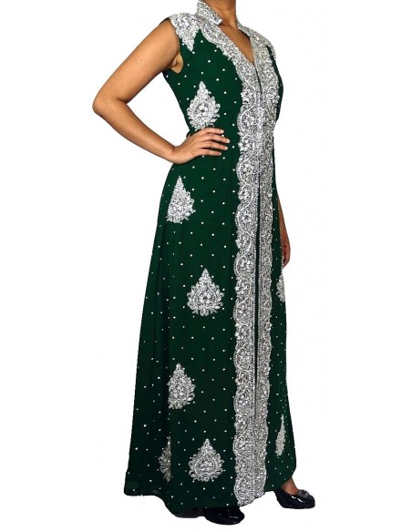 Robe indienne de soirée dhkamak cristal Argenté et Vert SEPT16  - 2