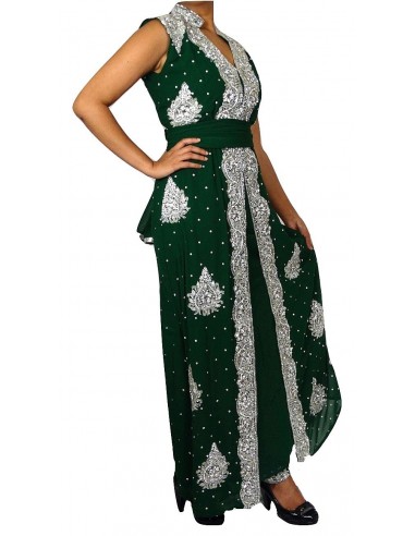 Robe indienne de soirée dhkamak cristal Argenté et Vert SEPT16  - 3