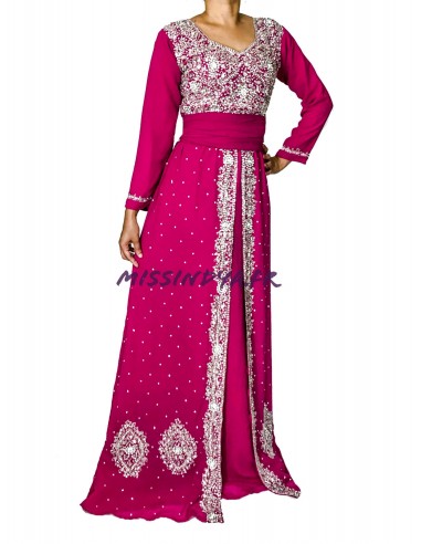 Robe de Soirée indienne Dhamak style caftan rose  - 1